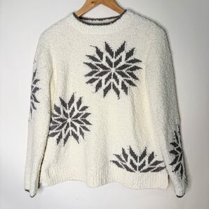 J Jill Sweater Snowflake Crewneck Ivory Gray Soft Long Sleeve Women Size S